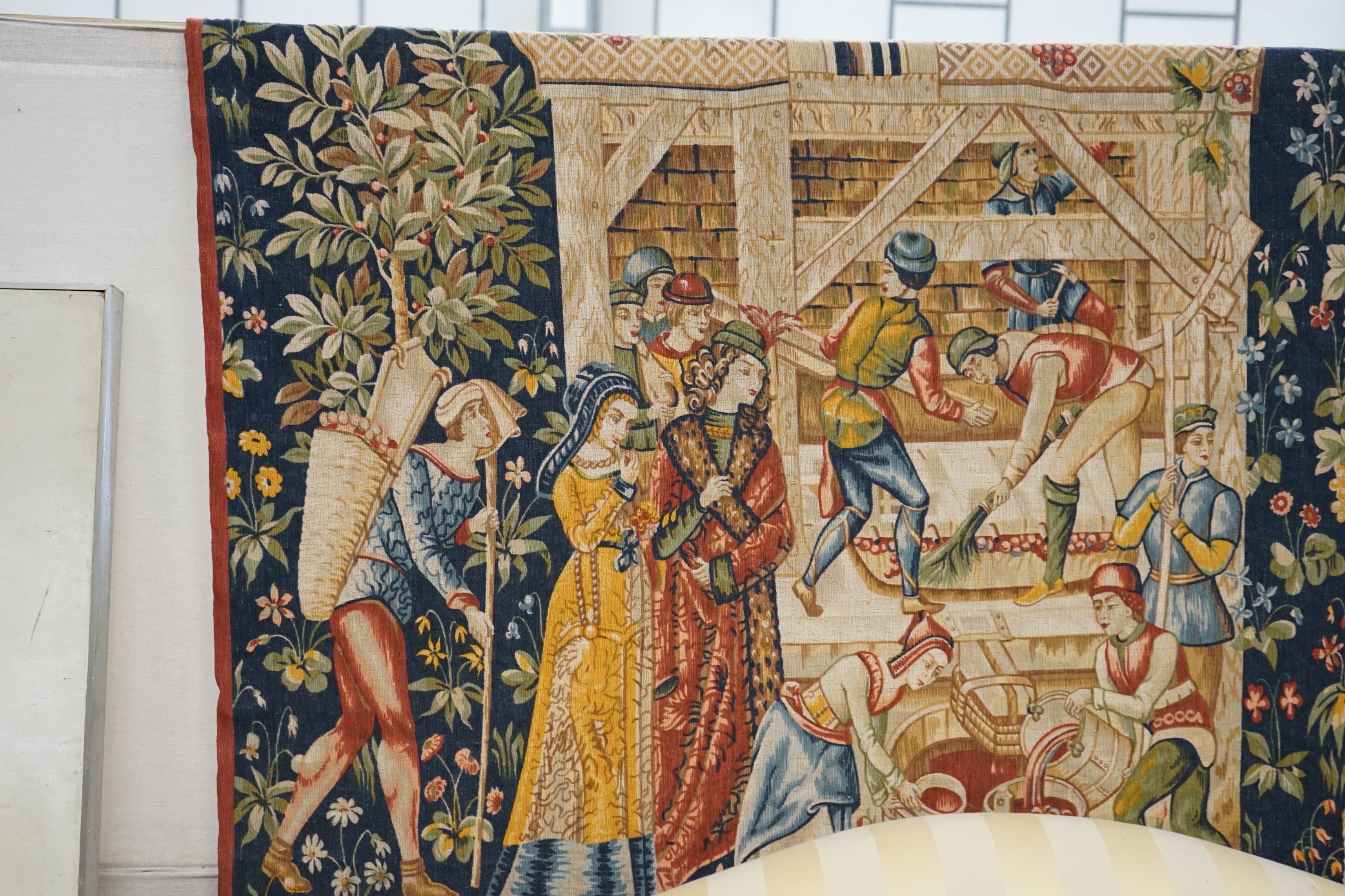 A French Robert Four machine tapestry of a wine harvest, width 194cm, height 110cm